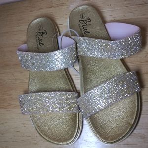 Blue Suede Shoes Gold Sandals